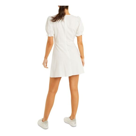 NWT QUIZ Womens White Unlined Pouf Sleeve Short Party Fit + Flare Dress 6 - Picture 2 of 5